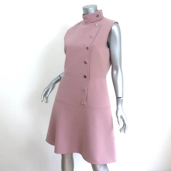 Gucci Mock Neck Sleeveless Buttoned Mini Dress Dusty Pink Crepe Size 46 - Picture 4 of 9